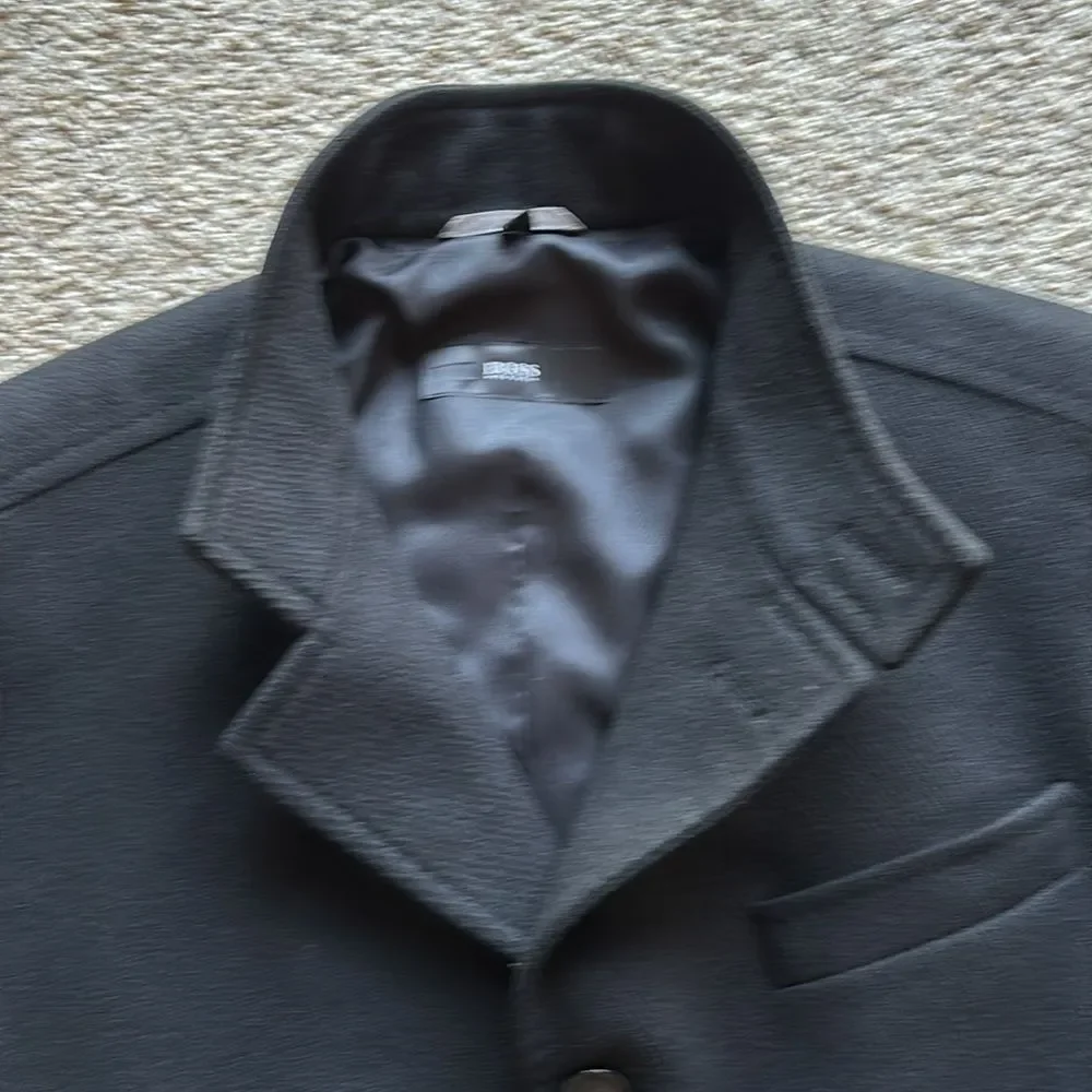 Hugo Boss Men’s The Syntrax3 Black Wool Overcoat Top Coat 42 R Medium/Large